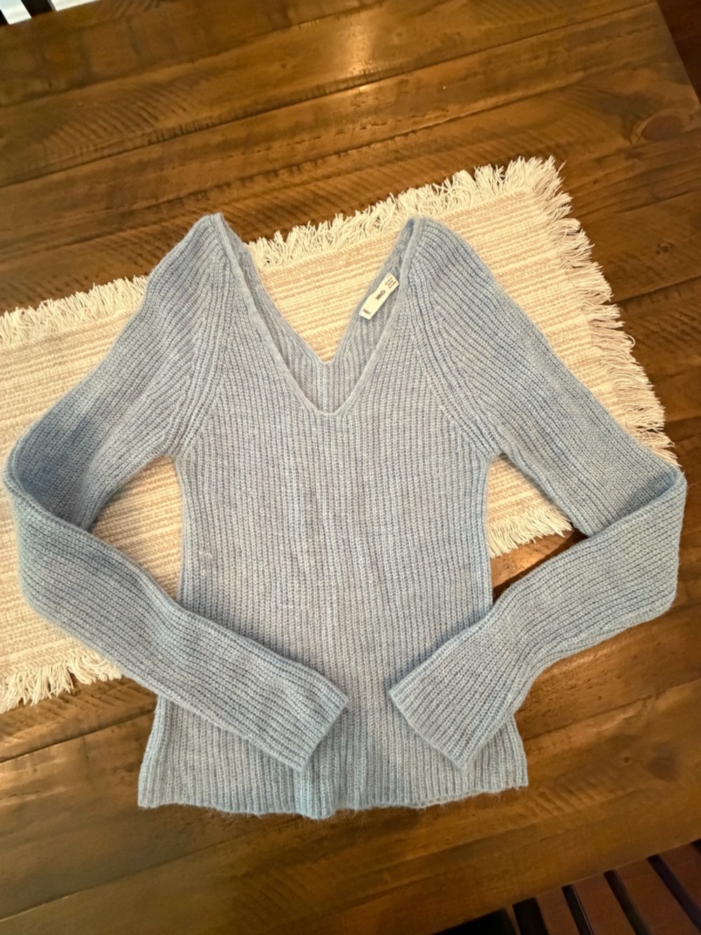 Mango Light Blue Ribbed V-Neck Sweater